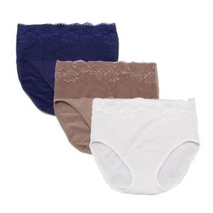 Rhonda Shear 3-pack Cotton Blend Ahh Panty w/ Lace Overlay Navy -